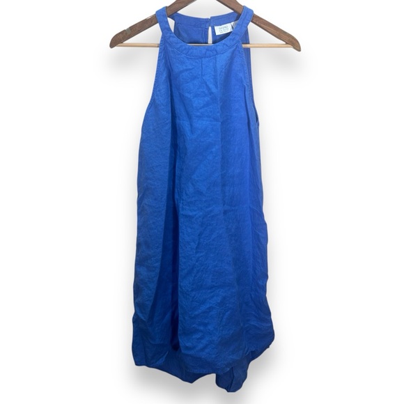 Sigrid Olson Blue High Neck 100% Linen Mini Sleeveless Dress Size Large - Picture 1 of 8